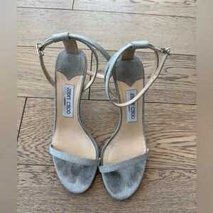 Jimmy Choo Minny 85 Sz 38 Silver Glitter Leather Sandals